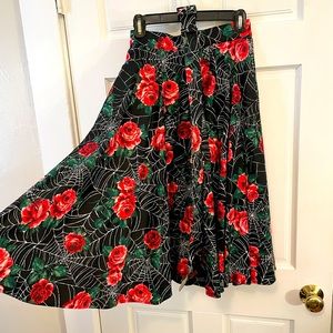 Vixen by Micheline Pitt Spiderweb roses midi circle skirt Halloween 50s Small